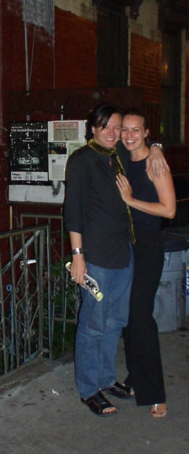 Pascal and Caroline Ulli in front of St. Mark's Theater, NYC - Fringe Festival 2001. Stage adaptation and direction by Pascal Ulli; assistance, sound, and light by Caroline Ulli.