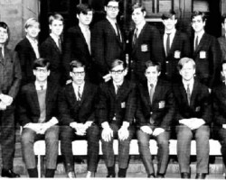 Front: Willie Schwartz, Jonathan Minifie, Adam "Ace" Baumgold (President), Jim Carroll, Tony Meeker.
Back: Mr. Sox, Taylor, R. Curran, Galvin, Reder, Joyner, Barnet, Sassoon, Harris