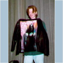 one guy at the BGSU show One guy at the show was wearing a leather jacket with a picture of the cover from The Basketball Diaries airbrushed on the back. The photo shows Jim holding the coat.