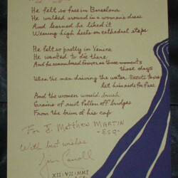 River Jordan Broadside (2001) - By Jim Carroll - Handwritten Version - J. Matthew Martin River Jordan Broadside (2001) - By Jim Carroll - Handwritten Version - J. Matthew Martin