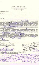 "Valentine" Limited Edition (1996) - Jim Carroll's Original Submission on Letter from Editors