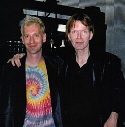 Jim Carroll with T.J. Richter at Y-Not II, Milwaukee, WI 5/7/1999 - Photo by Doug Krimmer
T.J. Richter, a performance artist (and literally a rocket scientist by training) organized the Y-Not II show.
