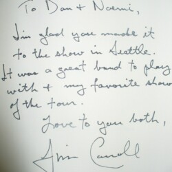 Jim Carroll, Void of Course - signed on the half-title page with a note by the author to Dan & Noemi Bober (1999). It says, "To Dan + Noemi, I'm glad you made it to the show in Seattle [Crocodile Cafe 17 Nov. 1998]. It was a great band to play with + my favorite show of the tour. Love to you both, Jim Carroll"