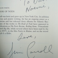 Jim Carroll, The Book of Nods - signed on the first page with dedication to Dan & Noemi Bober (1999) Jim Carroll, The Book of Nods - signed on the first page with dedication to Dan & Noemi Bober (1999)