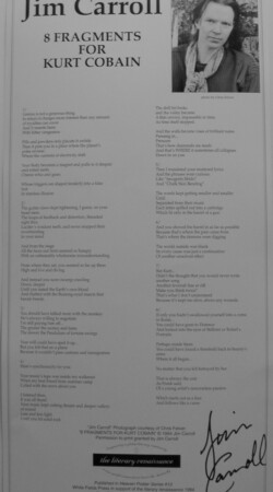 8 Fragments for Kurt Cobain - Broadside by Jim Carroll 1994 - Signed Trade Edition 8 Fragments for Kurt Cobain - Broadside by Jim Carroll 1994 - Signed Trade Edition