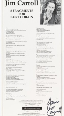 8 Fragments for Kurt Cobain (1984) - Broadside by Jim Carroll - Signed and Numbered 8 Fragments for Kurt Cobain (1984) - Broadside by Jim Carroll - Signed and Numbered