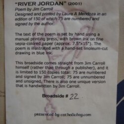 Provenance - River Jordan (2001) - Broadside by Jim Carroll - signed & numbered Provenance - River Jordan (2001) - Broadside by Jim Carroll - signed & numbered