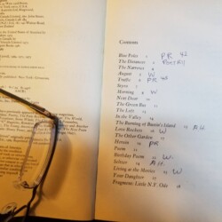 1989 Jim Carroll's annotations on Living at the Movies TOC showing where poems were originally published