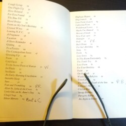 1989 Jim Carroll's annotations on Living at the Movies TOC showing where poems were originally published