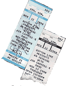 ticket stubs from 11/12/98--one signed by Lenny Kaye